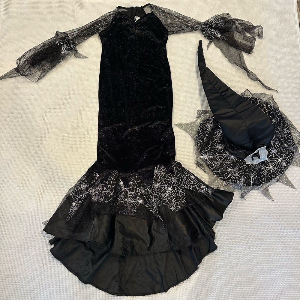 Chasing Fireflies Wishcraft Costume Black Spiderweb Witch Dress & Hat Girls 10